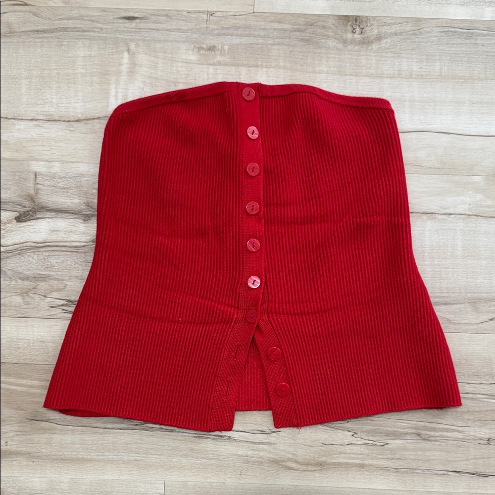 Abercrombie and Fitch Red Button-Up Strapless Top